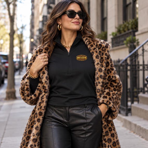 Mob Wife Quarter Zip Pullover, Leopard Print Sergide