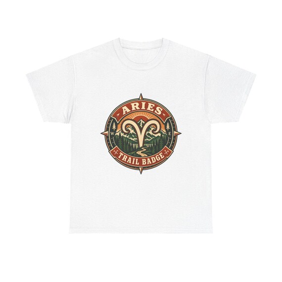 Aries zodiac trail badge hiking astrology t-shirt product mockup