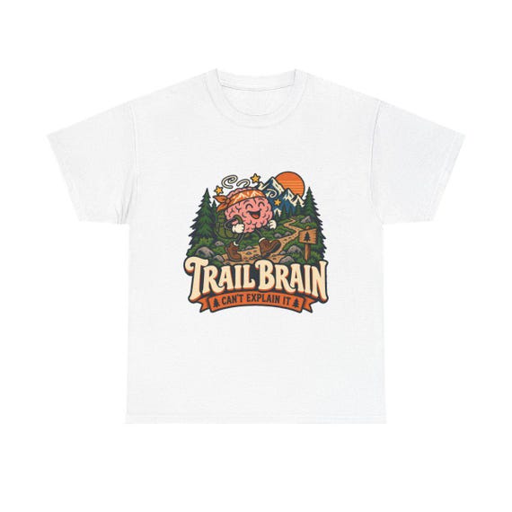 Trail Brain Cant Explain It funny hiking t-shirt with retro brain trail design product mockup