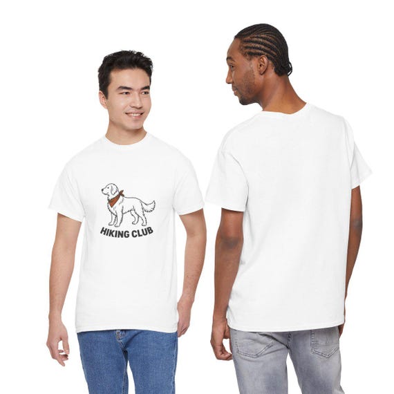 Golden Retriever Hiking Club shirt, white, front and back
