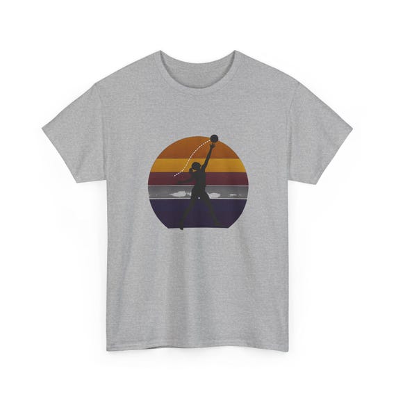 Retro Volleyball Sunset Silhouette Tee | Vintage Striped Court Shirt