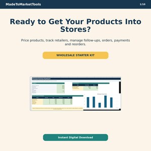 Wholesale Starter Kit Spreadsheet | Pricing, Retailer Contacts, Orders, Payments and Follow-Up Tracker for Small Business