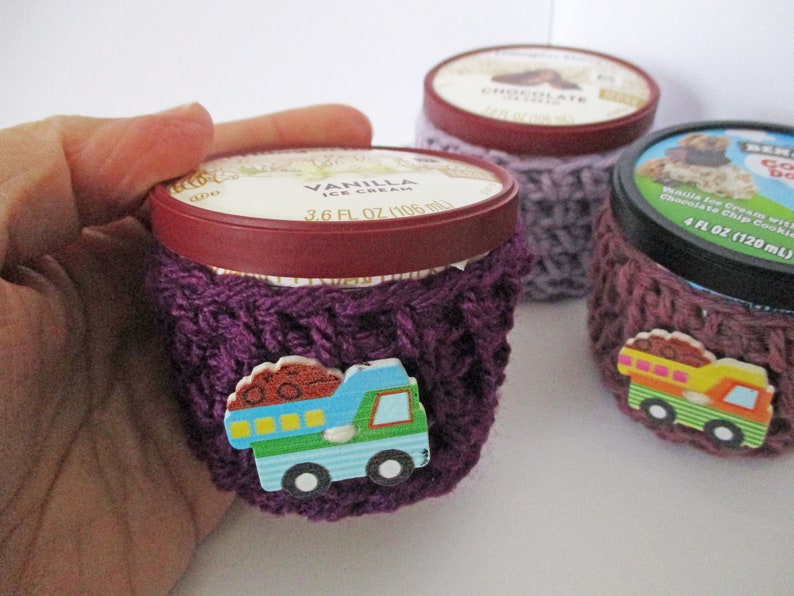 Ready to Ship Three Crochet Bracelet Cozies to Fit Over 3.6-4 Oz Ice Cream Container Snack-Sized Ice Cream Sleeve Trio
