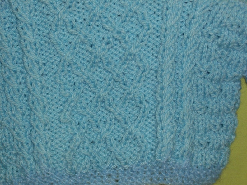 Sale item Blue chunky jumper with cabled patterns for 6 to 9 month old