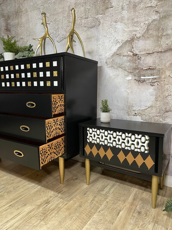 MidCentury Modern Furniture Set Tall Dresser & Nightstand