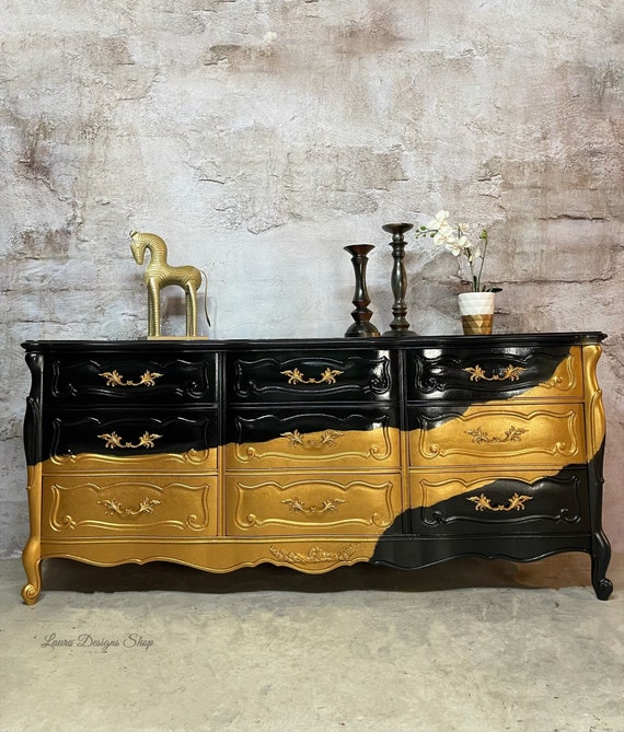 SOLD - Black & Gold Dresser