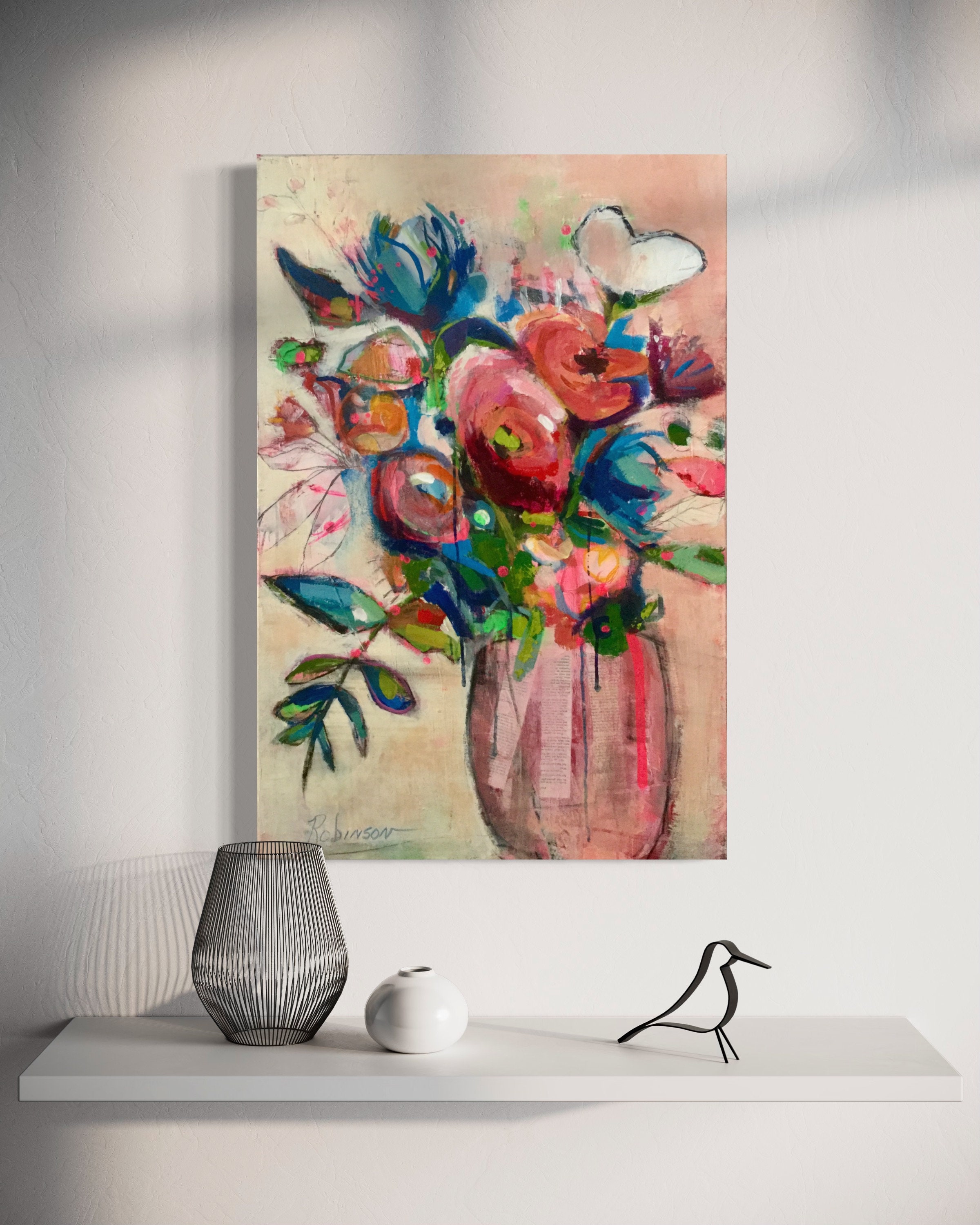 Abstract Flower Art/painting Large Pink Red - Etsy