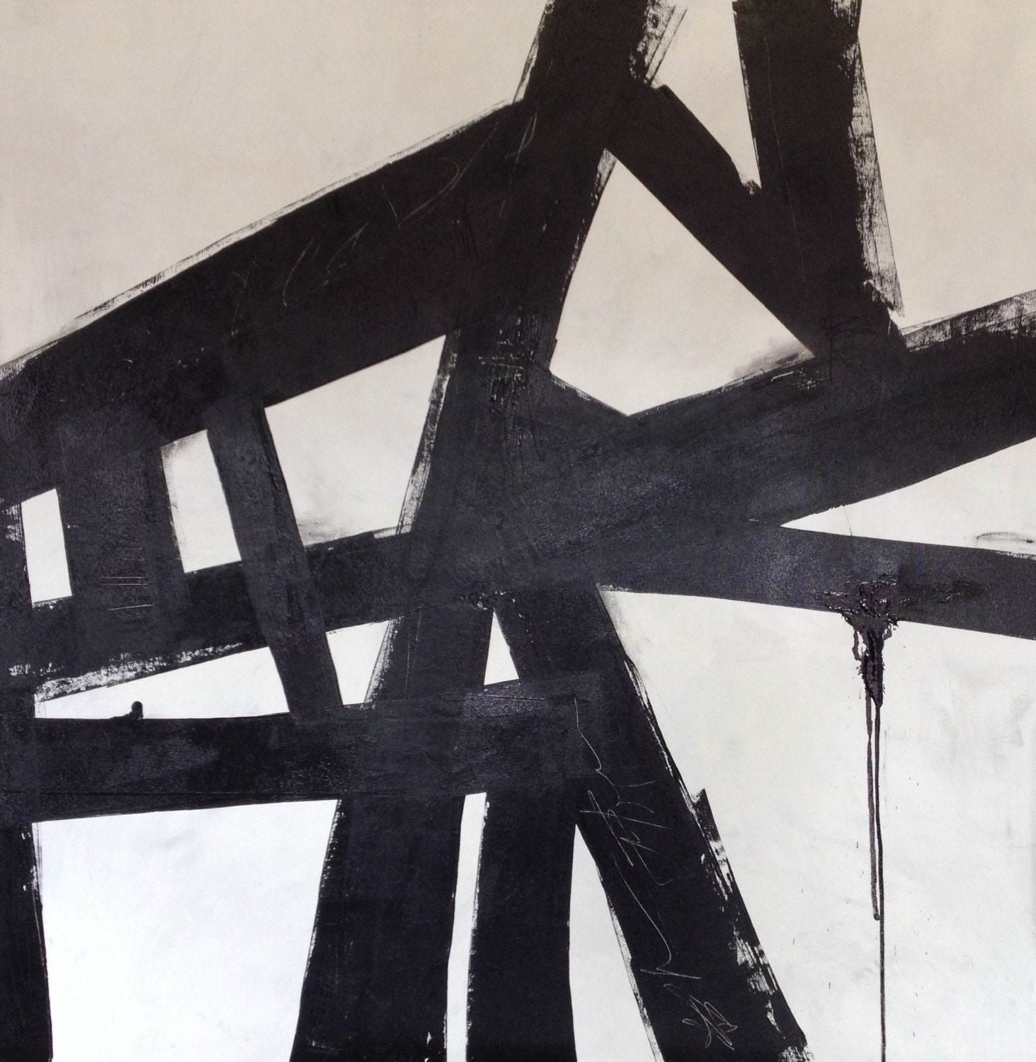 Large Black and White Abstract Painting Etsy