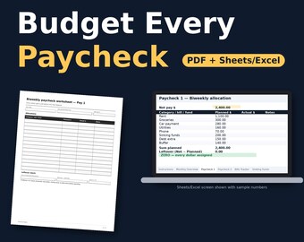 Gehaltsbudgetplaner zum Ausdrucken | Zweiwöchentlicher Budgetplaner (PDF) | Budgetplanung nach Gehaltszahlung (Google Tabellen) | Gehaltsabrechnungsplaner