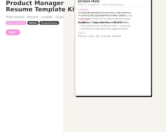 Product Manager Resume Template Kit | LinkedIn About + Cover Letter | Mid-Career PM