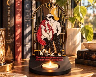 Porte-bougie Crescent City Bryce and Hunt, inspiré par Sarah J. Maas, décoration littéraire fantastique et romantique, présentoir pour étagère, coin lecture, cadeau