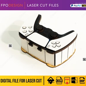 Caja de almacenamiento para mando de videojuegos cortada con láser SVG, estuche de regalo para mando 3D DXF, plantilla de madera para videojuegos Glowforge, descarga digital de caja Curva de 3 mm