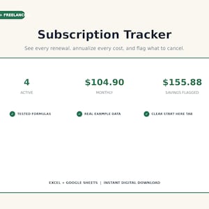 Subscription Tracker Spreadsheet, Monthly Bill and Renewal Calendar, Cancel Audit and Annual Cost Planner, Excel Google Sheets