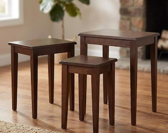 Walnut Nesting Side Tables Set of 3 Traditional Accent Tables with Wood Tops
