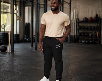 Fleece Joggers | "The Rent is Due Every Day" Embroidered Design | Unisex Cotton Blend Lounge Wear | Sweatpants with Pockets