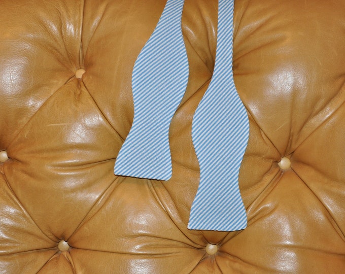Bow Tie Adjustable Turquoise Seersucker Classic Stripe