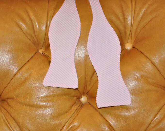 Bow Tie Adjustable Light Pink Seersucker Classic Stripe