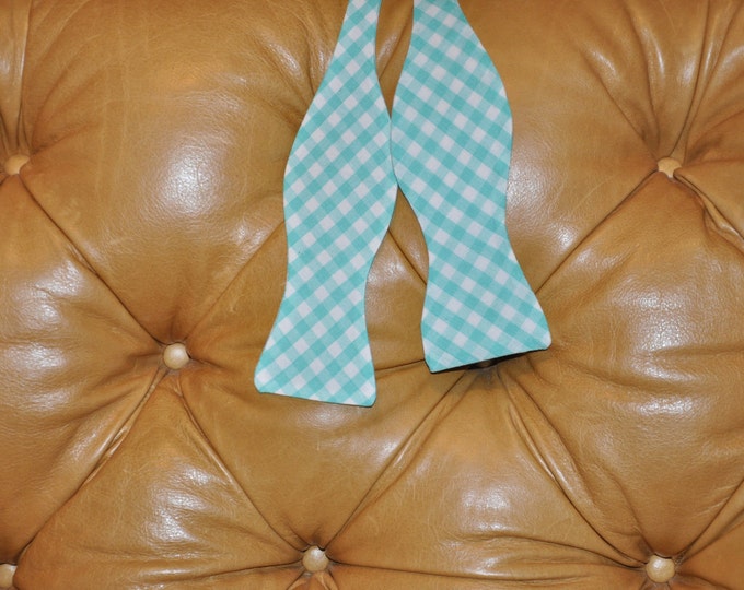 Bow Tie Adjustable Large Gingham Turquoise