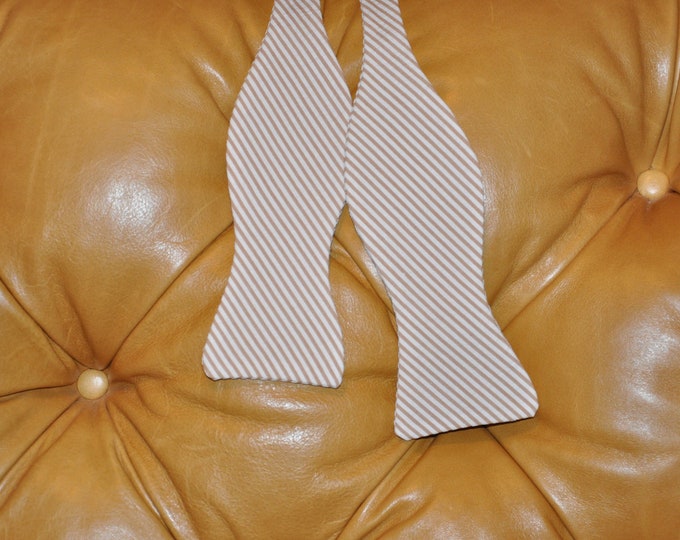 Bow Tie Adjustable Tan Seersucker Classic Stripe