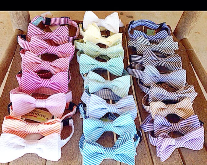 Child Seersucker Classic Stripe Adjustable Bow Tie (pick your color)