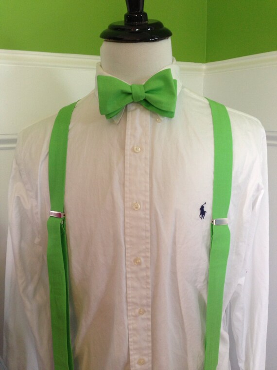 Adult bow tie and suspender set any shade of green you want Etsy