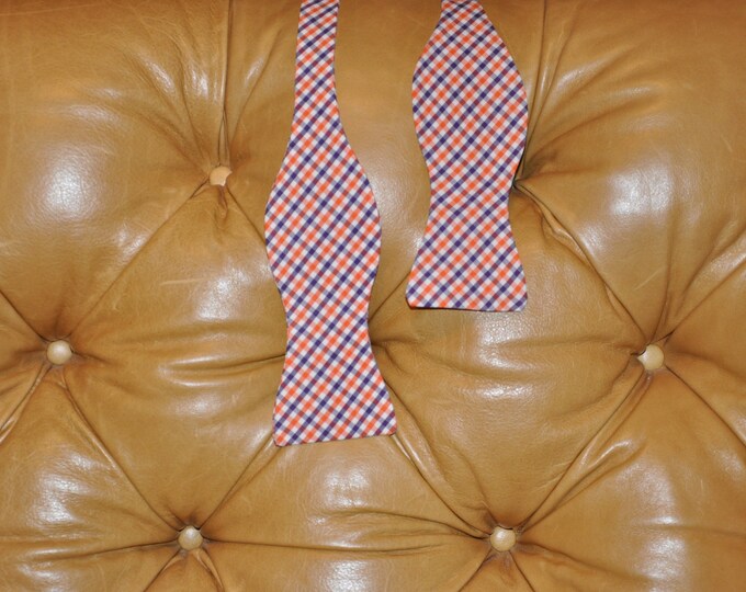 Adult Bow Tie Adjustable Orange and Purple Tattersal