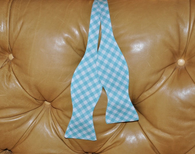Bow Tie Adjustable in Aqua Gingham