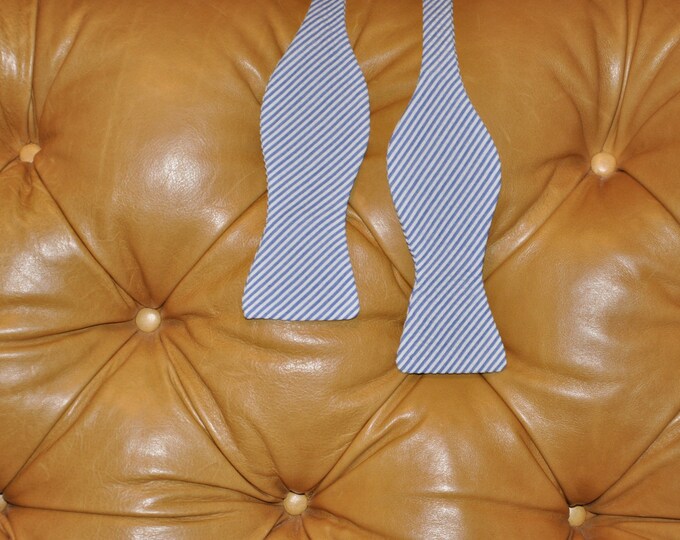 Bow Tie Adjustable Blue Seersucker Classic Stripe