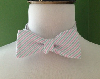 Bow Tie Seersucker Classic Stripe Mint and Coral