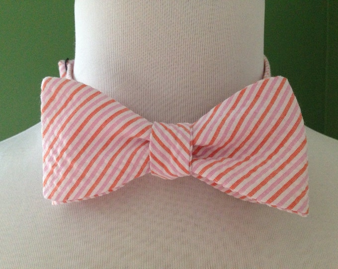 Bow Tie Seersucker Classic Stripe Coral and Pink