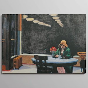 Edward Hopper Automat Canvas Wall Art, Vintage Cafe Painting, Woman Portrait Print, Moody Interior Decor, Classic Poster