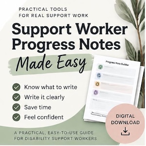 Guía de notas de progreso para trabajadores de apoyo / Notas de casos de apoyo para personas con discapacidad / Ejemplos de notas de progreso del NDIS / Creador de notas de progreso en PDF