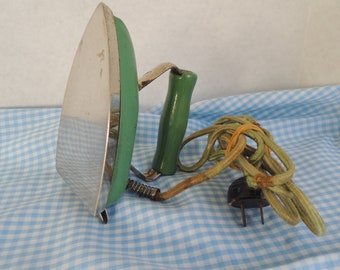 Vintage Small Electric Travel Iron Double Cord Fancy Plug