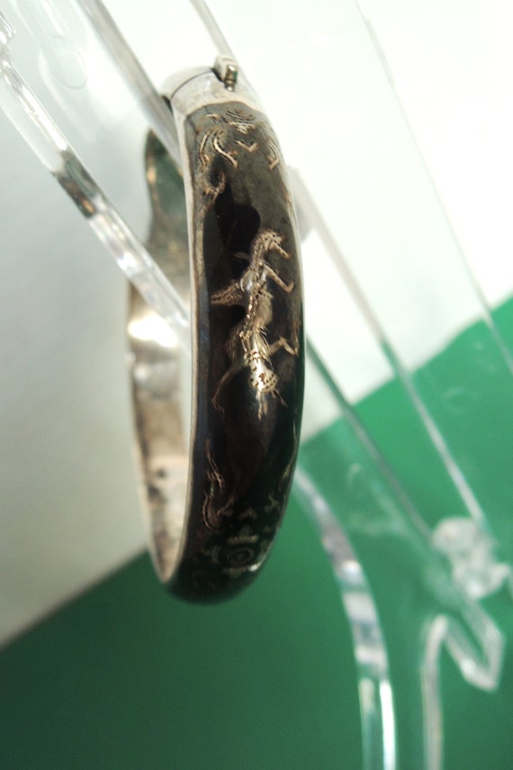 Niello Bangle bracelet, Siam enamel sterling brac… - image 3