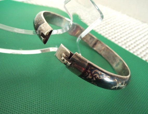 Niello Bangle bracelet, Siam enamel sterling brac… - image 4