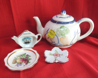 3 Tea bag holders, Butter pat dishes, Bone China, Mayflower souvenir, Gold trimmed, Beautiful condition, Vintage