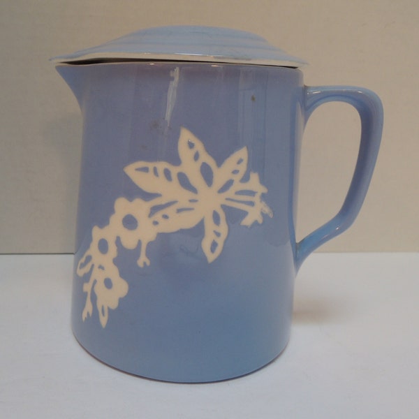 Cameo Ware, Covered blue pitcher, in the Dainty Flower pattern, Serving container, Marked on bottom, Beautiful condition, Vintage