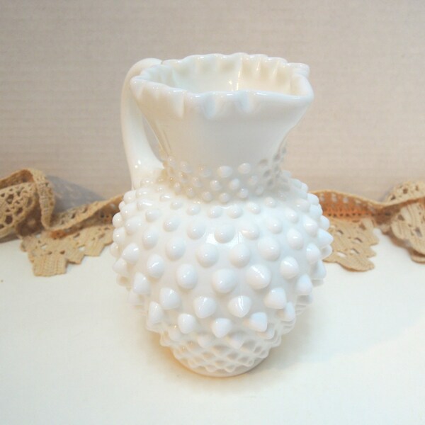 Hobnail pitcher, White probably Fenton, Made prior to 1970s, Small pitcher, Excellent condition, Vintage