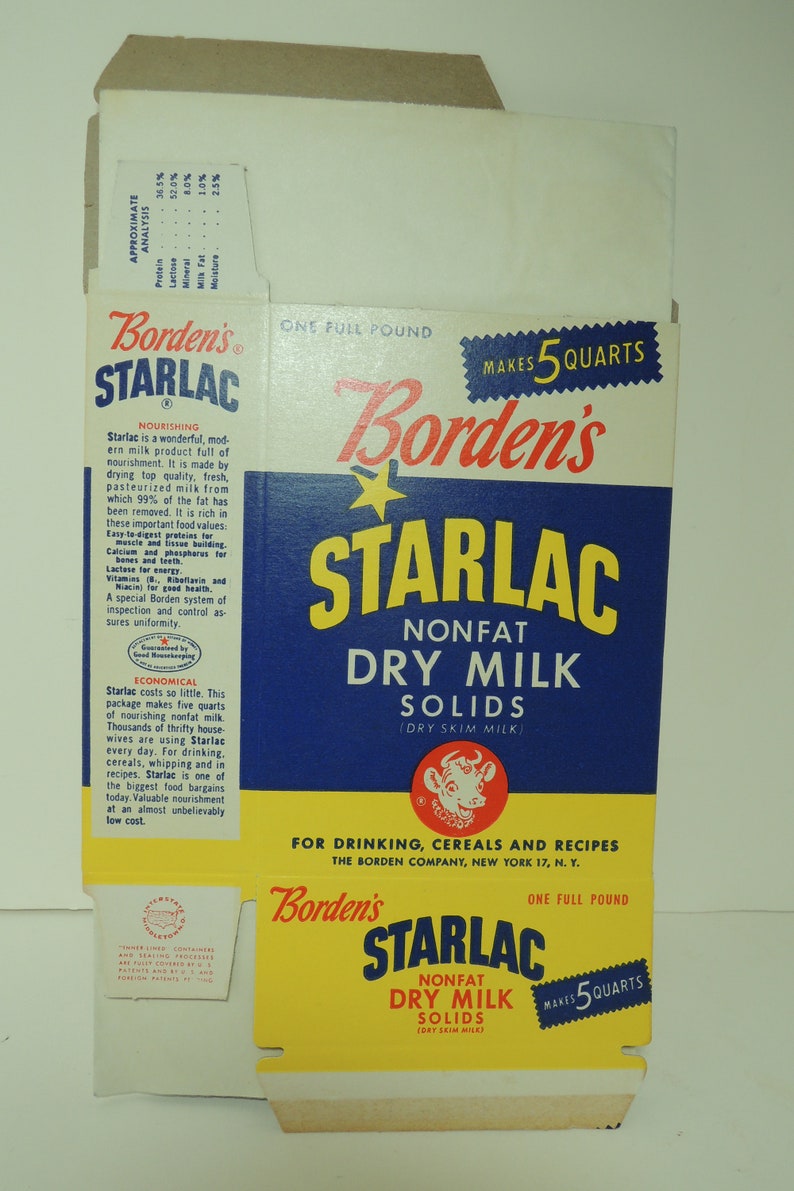Bordens Starlac Nonfat Dry Milk Solids New old stock Elsie Etsy