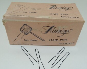 Hair Pins, Flamingo Invisible black hair pins, Ball pointed  pins, almost 1 lb in original box, Pins are unused, Vintage