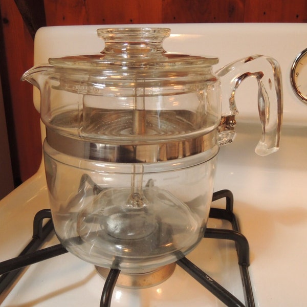 Pyrex Flameware 6 cup Percolator Coffee Pot Complete, Coffee maker, Stovetop, Excellent condition, Vintage