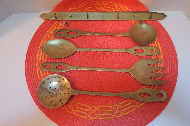 Brass Cooking Utensils Hanging Bar W Hardware Kitchen Décor Etsy
