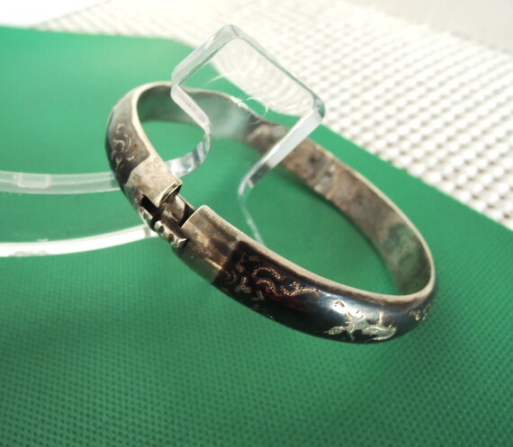 Niello Bangle bracelet, Siam enamel sterling brac… - image 7