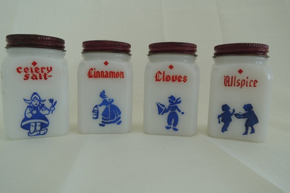 4 Milk Glass Spice Jars Dove Frank Tea Spice Co Etsy