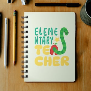 Elementary Teacher Notebook, Spiral Journal, Classroom Notes, Cute Worm Design, School Gift