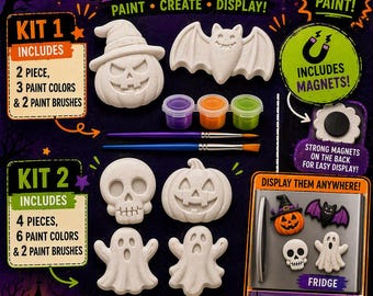 Halloween-Magnet-Malset | Bastelset zum Selbermachen für Kinder (inkl. Magnete und abwaschbarer Farbe)