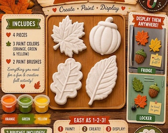 Fall Plaster Painting Magnet Kit | DIY Autumn Craft (Includes Magnets - Washable Paint)