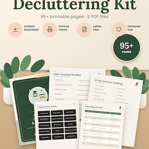 Kit per la pulizia e il riordino, lista di controllo stampabile per le pulizie, programma di pulizia, pianificatore per il riordino, etichette per l'organizzazione della casa, raccoglitore per la casa