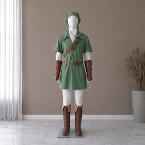Link Cosplay-kostym Herr - Hero of Time Grön Tunika, Spetsig Hatt, Armband, Bälten & Stövelskydd Komplett Set Gaming Outfit