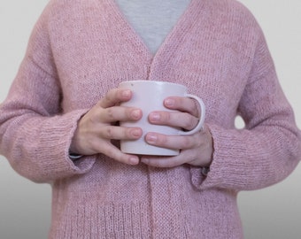 Step-by-Step Guide: Timeless Pink Drift Cardigan Knitting Pattern - V-neck EN - IT - S to 3XL